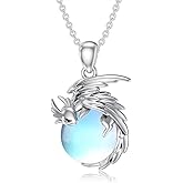LONAGO Dragon Necklace with Birthstone Sterling Silver Wyvern Dragon Pendant Necklace Gift for Women