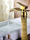 Sepfvt Uso General Unión imitación Retro Jade encimera de baño Cuenca de cobre chapado en oro auténtico High-Grade agudización Grifo lavabo grifos, 58 x 8 cm.