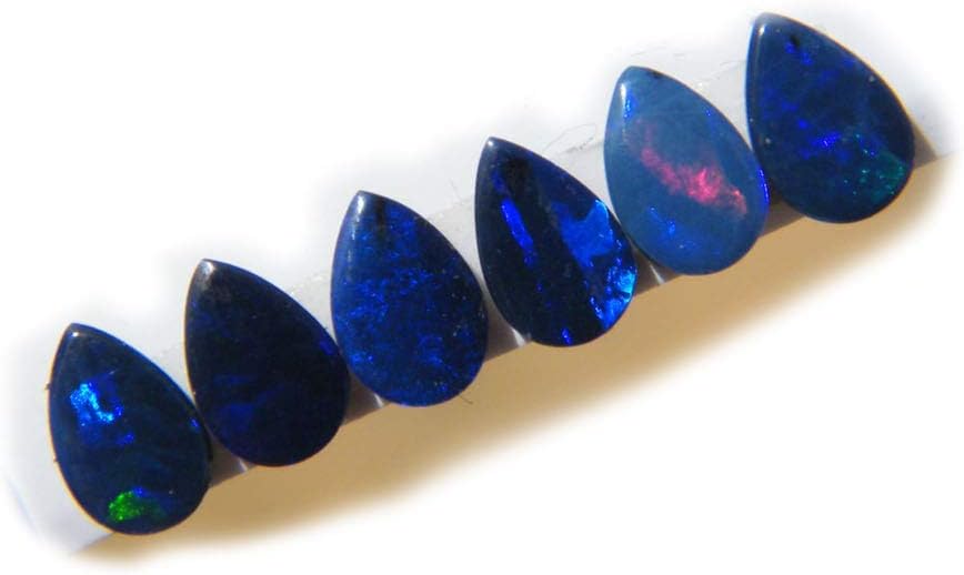 Surbhi Crafts Natural Australian Doublet Fire Opal Lot, 6 PCs. 6x4mm Callibrated Cabochons, Genuine Fire Opal with Boulder Opal Backing K-10942