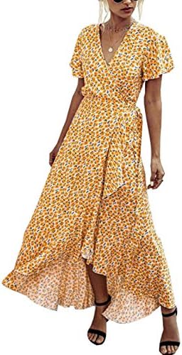 tan and white polka dot ruffle halter neck dress