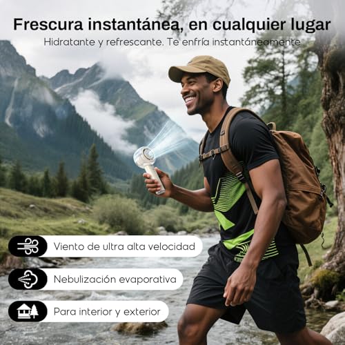 Dnenellr Portable Fan with Nebulizer, USB Rechargeable Mini Fan, Powerful Turbo Motor, 6000mAh Battery, 4 Speed, for Travel, Beach and Outdoor Use, Gift for Women and Men (Beige)