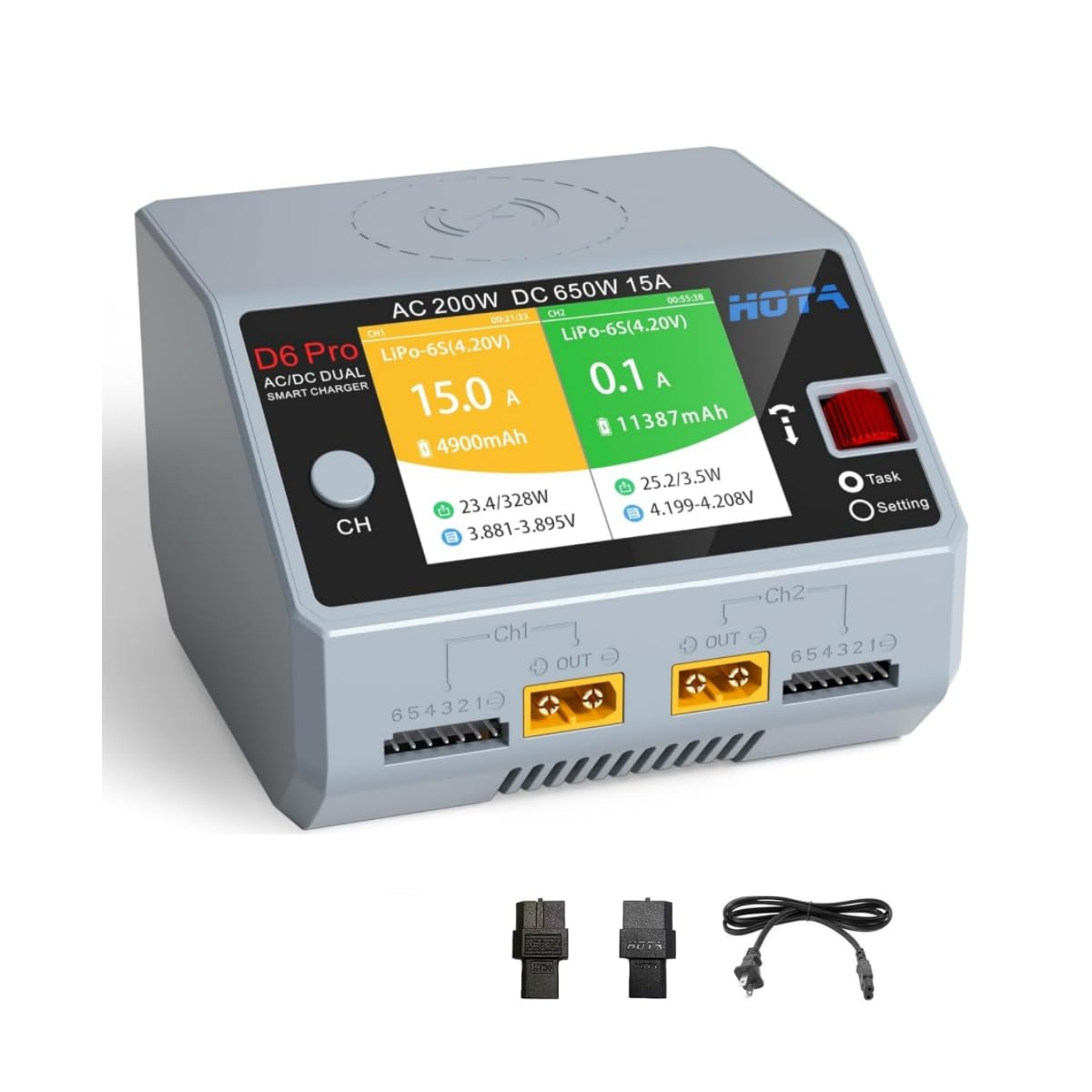 Photo 1 of HOTA D6 Pro RC Battery AC200W DC 325W Dual RC Charger 15A Balance Charger for RC 1S 2S 3S 4S 5S 6S Lipo Batteries LiHv Nicd NiMH Battery Charging RC Car, Boat, FPV Race Drone Parts
