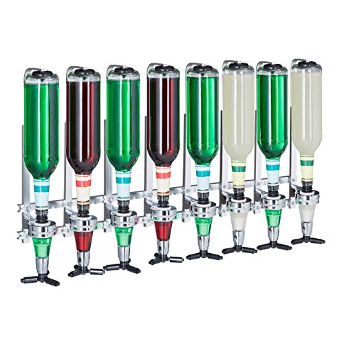 Relaxdays Barbutler Wand, Portonierer für 8 Flaschen, Profi Portionierer 3 cl, Bar Accessoire, HBT: 73x36x11 cm, silber