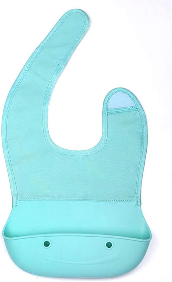 Waterproof Silicone Baby Feeding Bibs with Comfort-Fit Nylon Fabic,HIDOU Roll Up Bib Easily Wipe Clean,Over 6 Months Babies (Cyan)