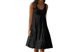 TANGNADE Women's Summer Sleeveless A-Line Midi Dresses Casual Trendy Dress Flowy Beach Sundress U Neck Tank Dresses