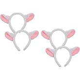 LUOZZY 4 Pcs Plush Sheep Ear Headband Cute Animal Costume Accessories for Party Cosplay Adults White