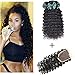 Perstar Deep Curly Bundles With Closure Human Hair Deep Wave Bundles With Closure Unprocessed Virgin Brazilian Hair Deep Wave 3 Bundles With 4x4 Lace Closure Natural Black Color(12 14 16+10 free part)