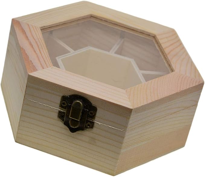 P Prettyia Sechseck Aufbewahrungsbox Holzkiste mit Deckel für Schmuck