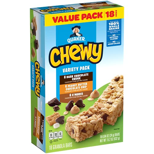 Quaker Chewy Granola Bars, 3 Flavor Variety Pack, 0.84oz bar, 18 count