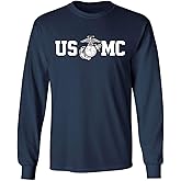 Lucky Ride Marine Corps Bull Dog Front and Back USMC Men's T-Shirt Longsleeve