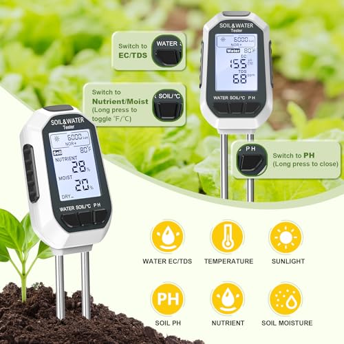 YAMRON Soil Moisture Meter, 7-in-1 Digital Plant Water&Soil with EC/TDS/Fertility/PH/TEMP/MOIS/Sunlight Intensity Backlight LCD Display Soil Test Meter for Gardening, Farming and Outdoor Plants