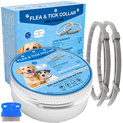 Flea Collar for Dogs, Dog Flea Collars Kill Flea and Ticks, 2 Pack