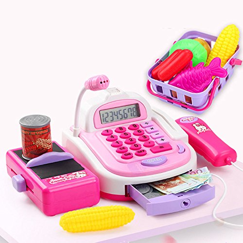 Qiyun Pretend Play Toys Kids Simulation Cash Register Calculator Cashier with Microphone and Sounds Pretend Play Toys - Thumbnail 5