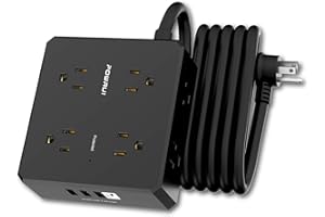 POWRUI Surge Protector Power Strip - 10 Ft Flat Plug Extension Cord with 8 Widely Outlets and 4 USB Ports(1 USB C), 3 Side Outlet Extender for Home Office, Black, ETL Listed