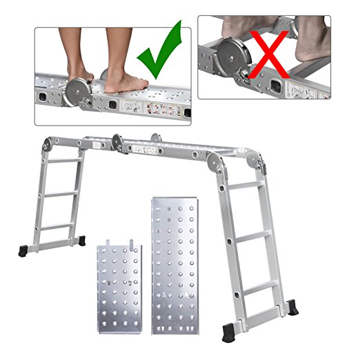 Extension Length 15.5ft (473cm) 330lb Capacity Aluminum Multi Purpose Extension Ladder 4x3 Steps with Safety Locking Hinges Folding Ladders also used as Work Platform - Thumbnail 6