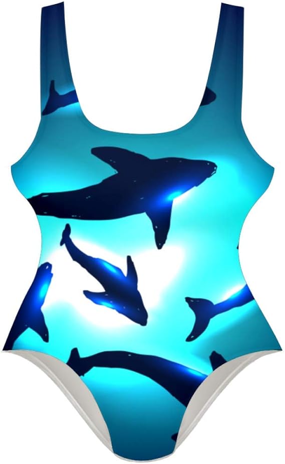 TIZORAX Underwater Dolphins Women's One Piece Swimsuit Swimwear Bathing