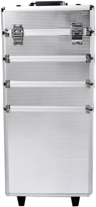Large 4 in 1 Cosmetics Case Beauty Trolley Box Make up Nail Jewelry Case (Silver)