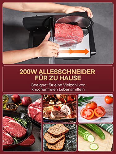 Electric 200 Watt Universal Slicer for Home Use, Professional Bread Slicer with Removable 2 x 19 cm Blade, 0-15 Precise Thickness Button Cut Meat Ham Bread Fruit Safety Protection