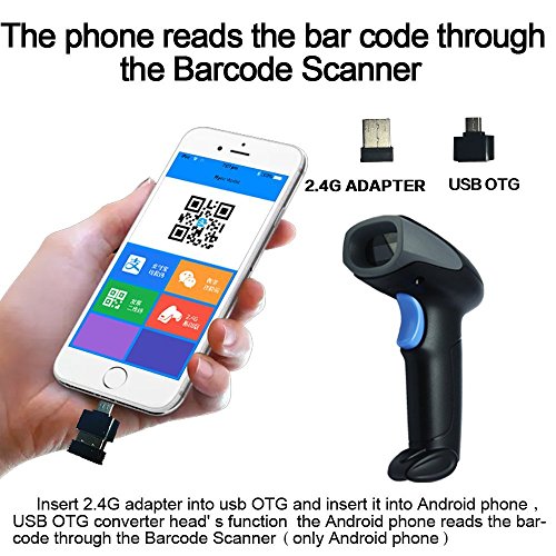 NYEAR Handheld Wireless and Wired Two in one USB Barcode Scanner, 1D Handheld Inventory Laser Bar Code Reader with Automatic Continuous Scan for Computer Windows with USB Cable with APP Support