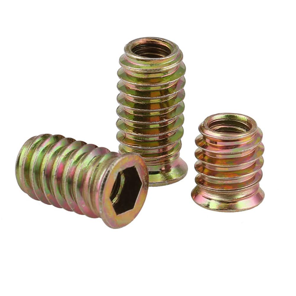 FEEIMOL Threaded Insert Nuts Carbon Steel Furniture Hex Socket Screws M6x10mm (30 pcs)