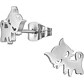 Stainless Steel Cat Stud Earrings, Sold as a Pair