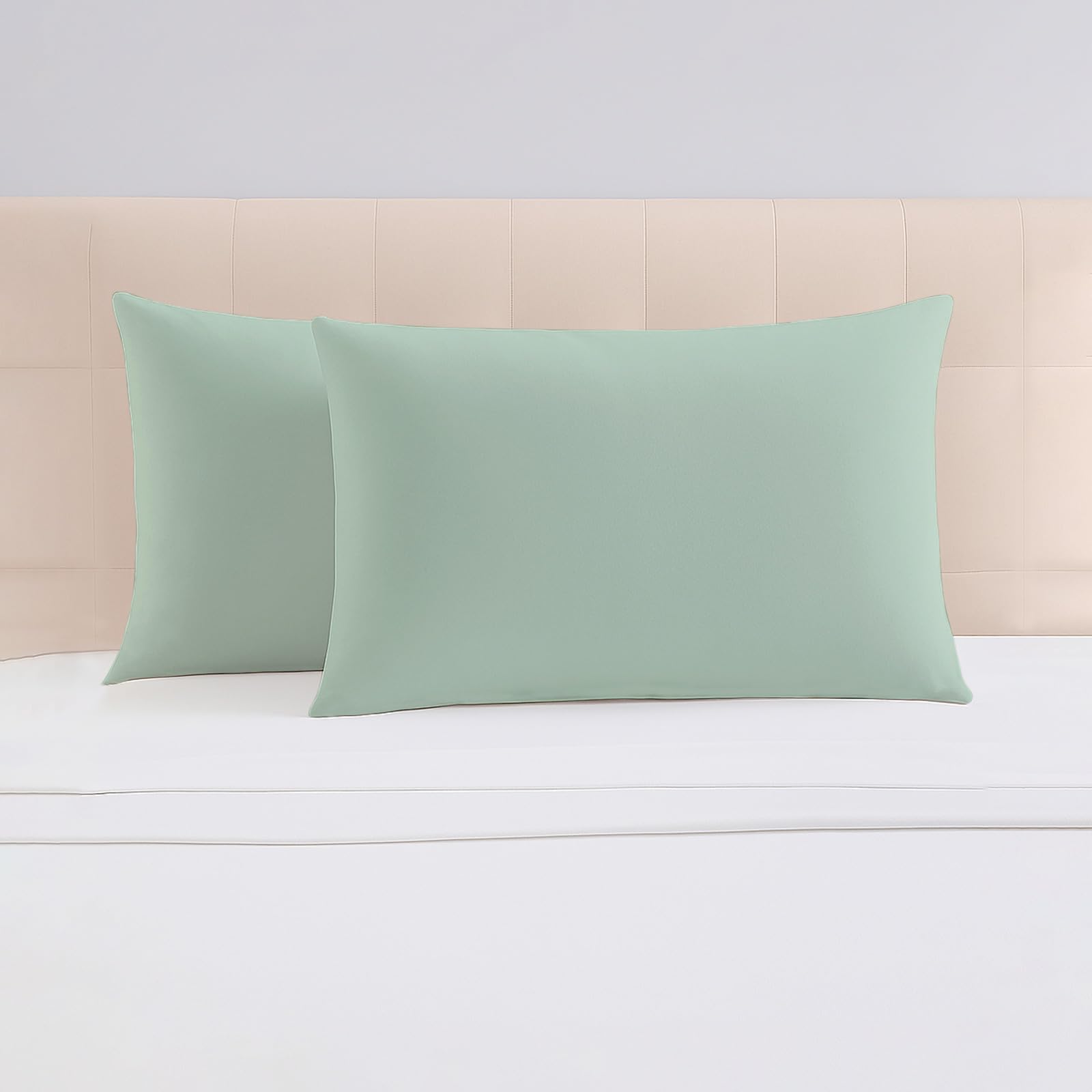 Pizuna Luxurious Cotton Housewife Pillowcases 2 Pack Seafoam Sage 48x74cm, 1000 Thread Count Long Staple Combed Cotton Thick Pillow Cover, Soft Sateen Housewife Pillow Cases (Cooling Pillowcase)
