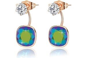 Swarovski Crystal Front Back 2 in 1 Drop Earrings for Women 14K Gold Plated Hypoallergenic Earring Jackets (Aurora Green)