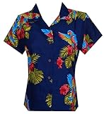 Hawaiian Shirt Women Parrot Flower Aloha Beach Camp Swim Top Blouse