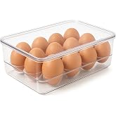 Dependable Industries inc. Essentials Stackable Plastic Egg Holder for Refrigerator with Lid &ndash; Clear 12 Count Fridge Egg Container, BPA Free Egg Storage Organizer Bin