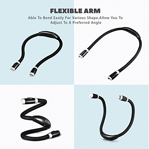 LED Reading Light, TOPELEK Rechargeable Neck Light with 3 Brightness, Hand-Free Light, Flexible Soft Arms Comfortable Wear, Stable and Anti-Slip, Perfect for Reading