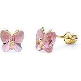 14k Yellow Gold Butterfly CZ Stud Earrings with Screw Back
