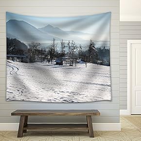 Panoramic View of Scenic Winter Landscape - Fabric Wall Tapestry Home Decor - 51x60 inches