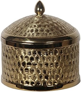 Privilege 78135 Large Round Ceramic Jar with Lid European Jar, Metallic Gold, Medium