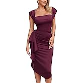CurvySweet Women's Elegant Sleeveless Bodycon Formal Evening Midi Sheath Dress with Built-in Bra and Square Neck