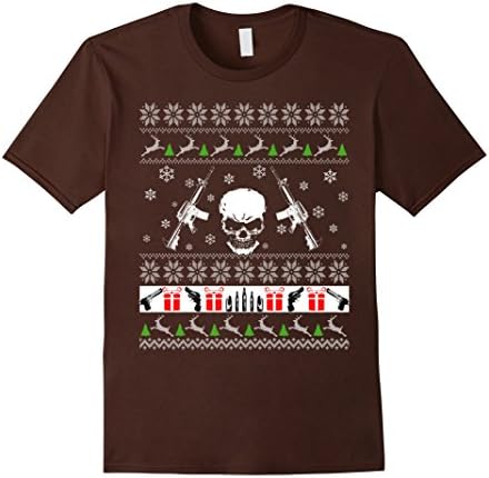 Mens Ugly Christmas Sweater I Want M4A1 Gun For Xmas Tshirt Gifts Small Brown