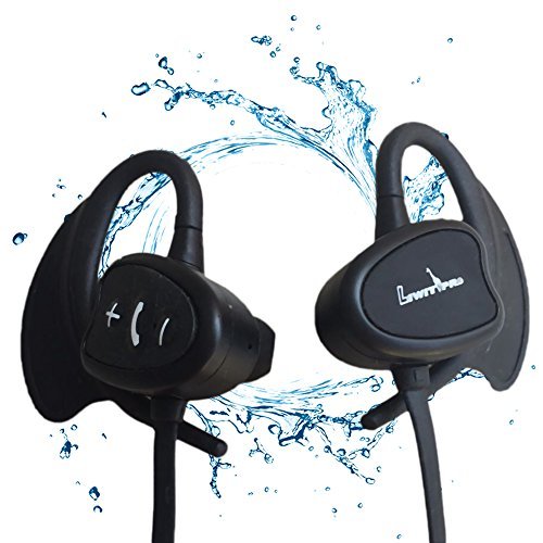 IPX8 Waterproof Bluetooth Headphones Liwithpro Wireless In Ear Sports Earbuds with Microphone and Volume Control for Gym Running Workout Black