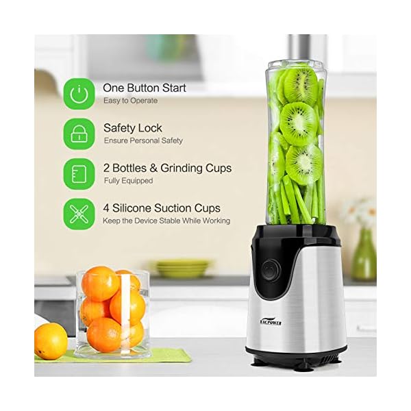 Blender, Vacpower Smoothie Blender with 2 x 600ml Travel Bottles, BPA Free, Smoothie Maker for Fruits, Shakes, Vegetable and Baby Food, 25,000rpm