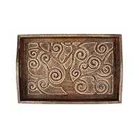 storeindya Tree of Life Hand Carved Wooden Breakfast Serving Tray with Handle for Tea Snack Dessert Kitchen Dining Serve-Ware Accessories 15 x 10 Inches