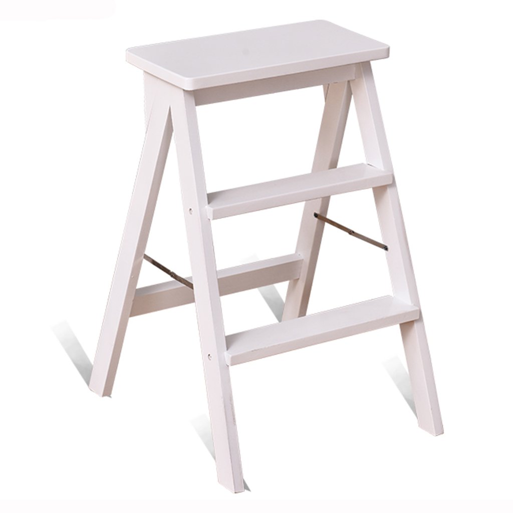 新しいコレクション Wssf ソリッドウッドステップスツール家庭用キッチン ガーデンクライミングハイスツール折りたたみ木製はしご チェアスツールポータブルデュアルユースのリビングルームの安全滑り止め 踏み台スツール 39 64センチメートル 色 白