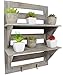 Chiaravita Vintage Rustic Torched Wood Hanging Wall Mount Organizer with 2 Hooks, 2-Tier Storage Rack Shelves – Farmhouse/White Washed Home Decor Shelf for Kitchen, Bedrooms, or Bathroom