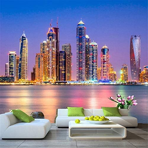 xbwy Custom 3D Wall Mural Wallpaper Beautiful Dubai City Night Landscape Photo Wall Paper Living Room Restaurant Cafe Decor 3D Fresco-280X200Cm