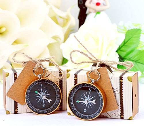 Aparty4u 50Pcs Compass Favors + 50Pcs Suitcase Favor Boxes, Mini Nautical Party Favors Souvenir Gifts for Travel Themed Party Decorations Nautical Ornamentser Supplies