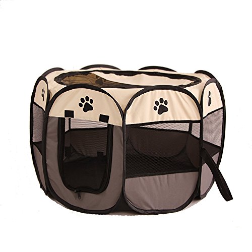 UNFADE MEMORY Portable Foldable Pet Playpen, Indoor/Outdoor, Dog/Cat/Puppy Exercise Pen Kennel, Removable Mesh Shade Cover, Dog pop up Silhouettes pet Pen - Gray, M