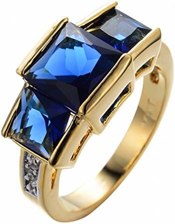 ATHING Blue Sapphire Square Vintage Ring 14KT Yellow Gold Filled Jewely Wedding gagement Rings