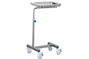 Stand Stainless Steel Instrument Salon Tattoo Rolling Tray, Mobile Mayo Tray Stand Utility Trolley with Adjustable Height, fo
