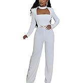 fiocko Women's cut-out casual jumpsuit stylish loose wide leg sexy jumpsuit club wear