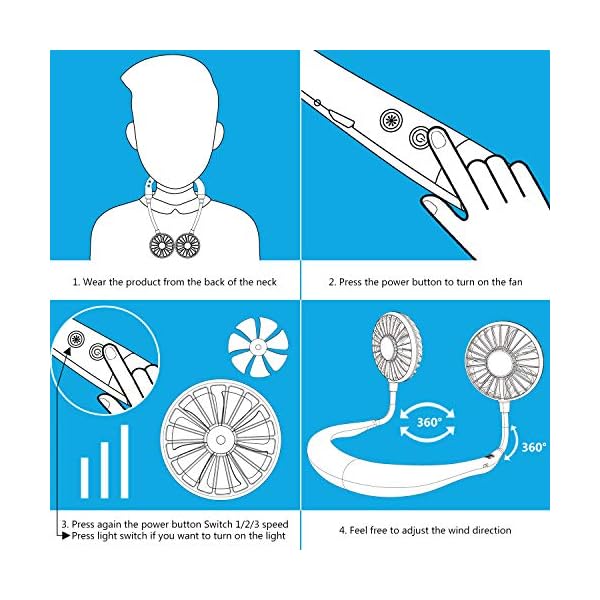 Portable-Neck-Fan-Handsfree-Mini-USB-Neck-Fan-Rechargeable-Wearable-Neckband-Fan-Desk-Fan-Necklace-Fan-with-Dual-Wind-Head-3-Speeds-LED-Light-for-Traveling-Sport-Outdoor-Camping-Office-Blue Portable Neck Fan, Handsfree Mini USB Neck Fan Rechargeable Wearable Neckband Fan, Desk Fan, Necklace Fan with Dual Wind…