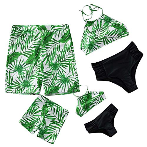 Family Matching Swimwear Coconut Leaves,Wesracia Mom And Daughter Swimsuit Tankini Halter,Dad And Son Swim Trunks(Son,M) - Thumbnail 6