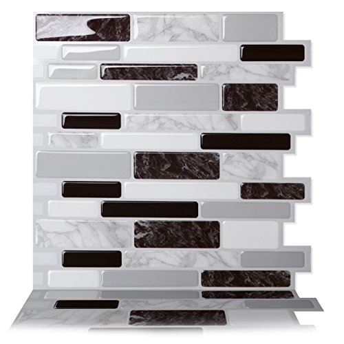 Tic Tac Tiles - Premium Anti-mold Peel and Stick Wall Tile in Polito Black&White (5 tiles)