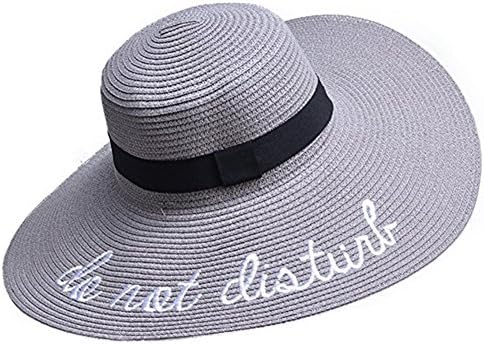 PardoBed Womens Embroidery Floppy Bucket Summer Kentucky Derby Sun Hat Lettering Straw Hat Grey